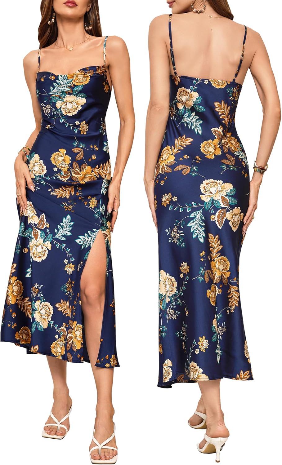 Elegant Satin Slip Midi Dress for Women - Perfect for Weddings