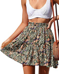 NASHALYLY Women's Boho Floral Print High Waist Mini Skirt - Flowy Fit