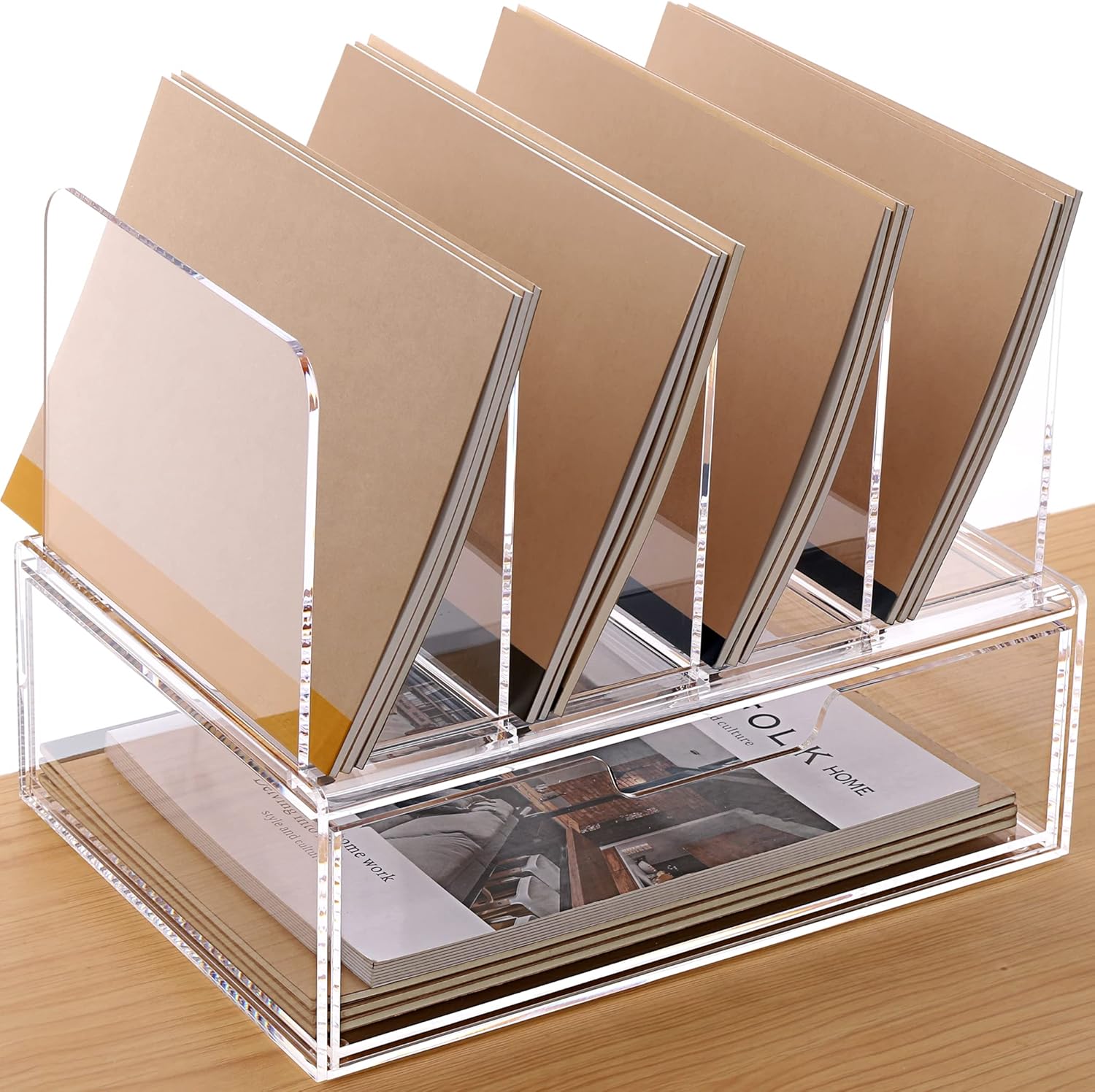 Clear Acrylic Desk Organizer with Drawer - Improve Office Organization