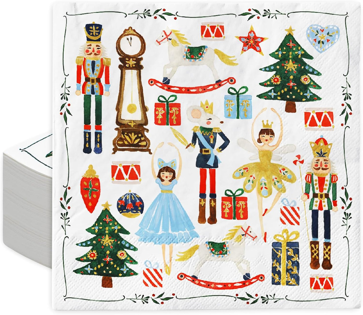 Watercolor Nutcracker Xmas Cocktail Napkins - 80 Pcs