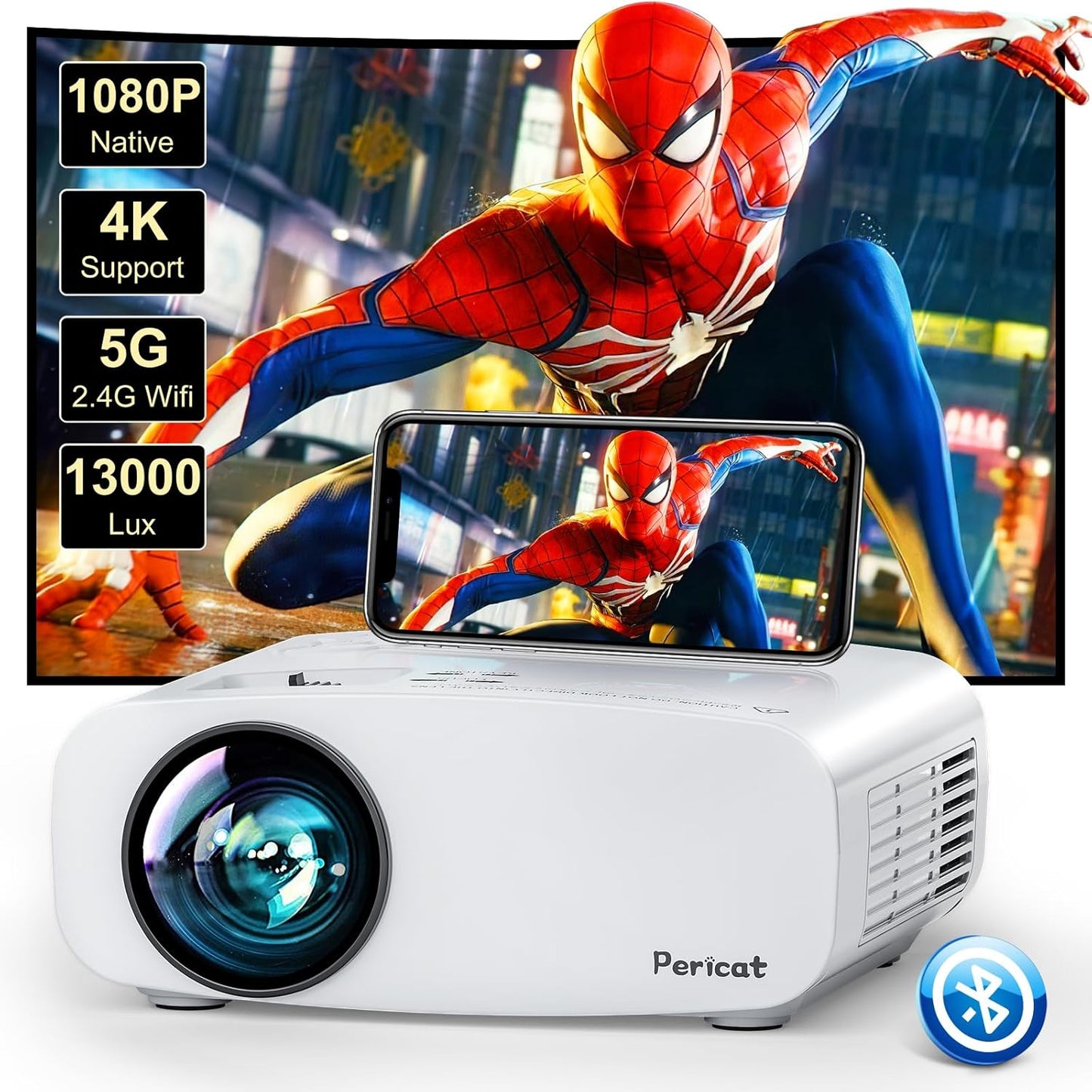 Pericat 5G WiFi Projector: 10000L Brightness!