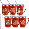 6 Pcs Christmas Coffee Mugs with Lids and Straws for Holiday Cheer