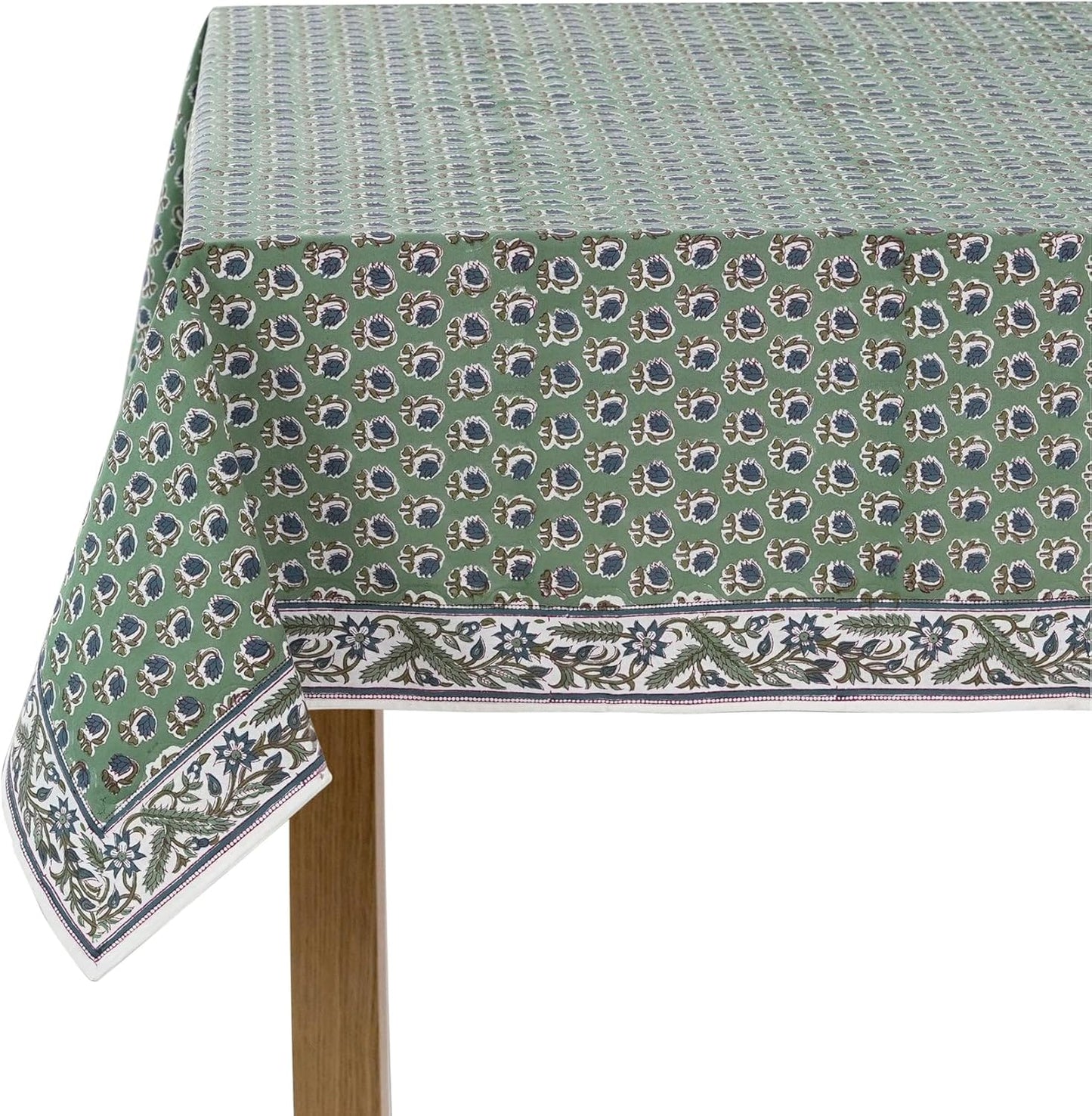 Ridhi Basil Green Cotton Tablecloth 60 x 90 Inches for Dining