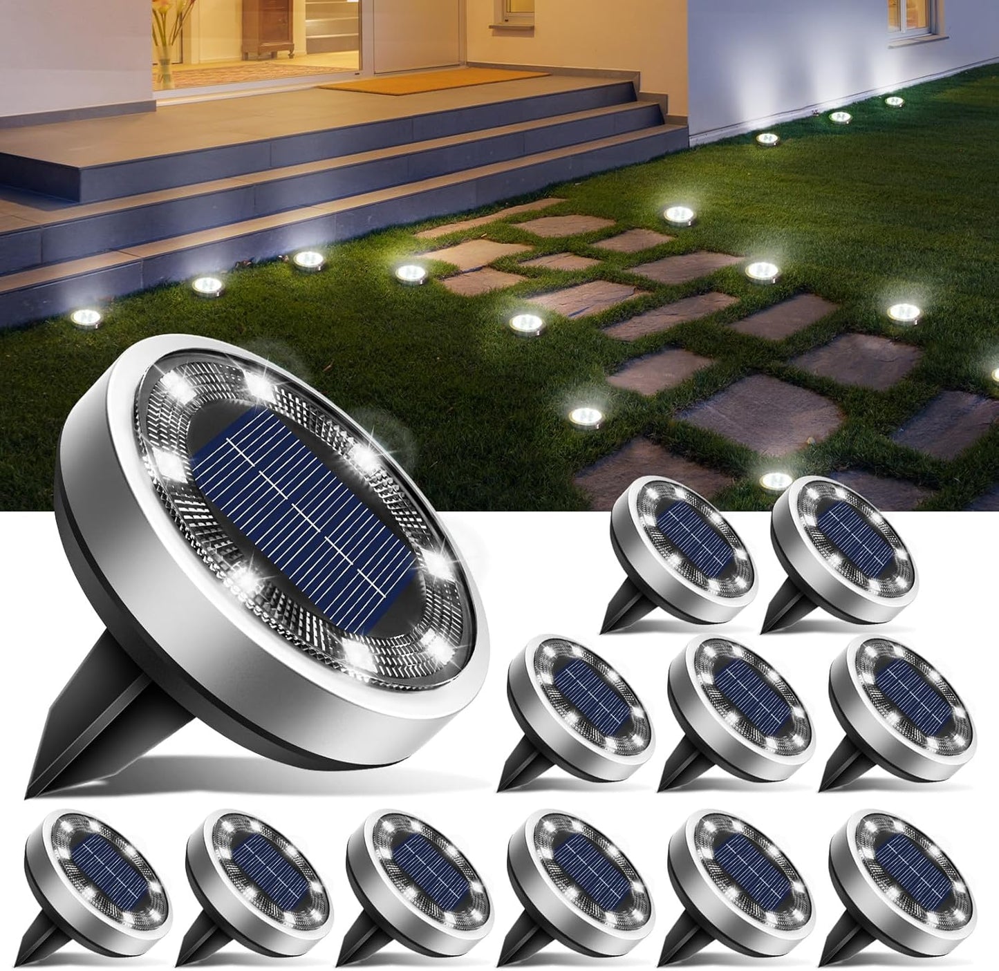 12 Pack Solar Ground Lights for Outdoor Pathway and Garden