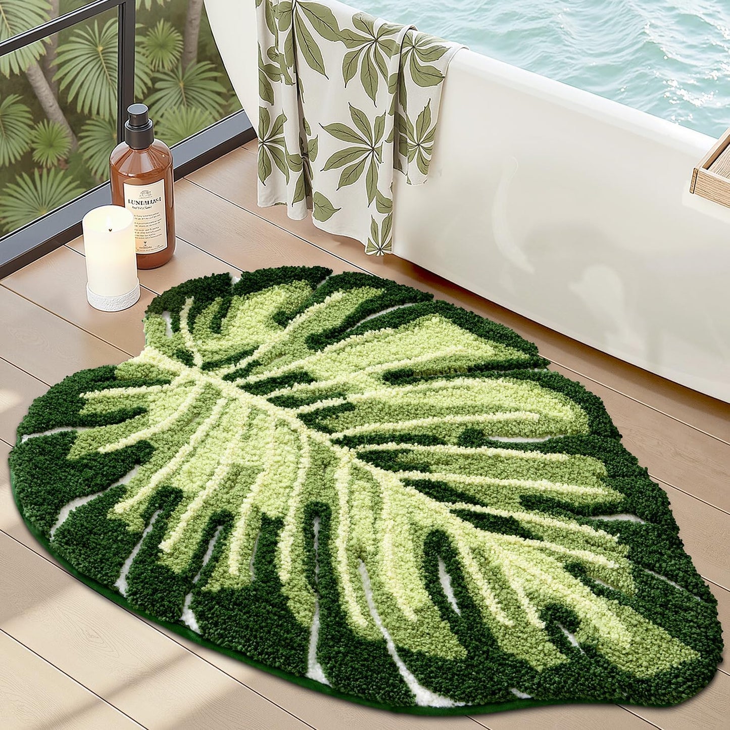 LUMI Cute Bathroom Rugs with Green Leaf Plant for Any Space