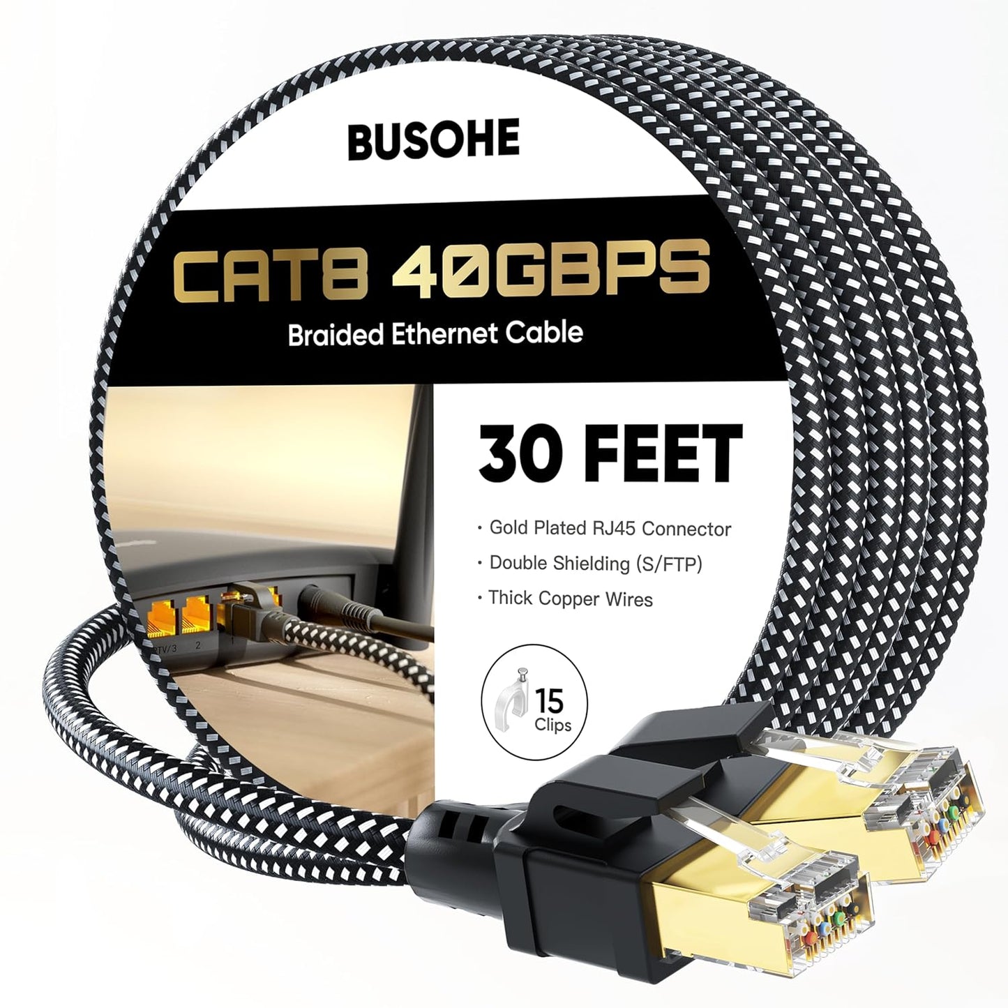 30FT Cat 8 Ethernet Cable - Ultra-Fast 40Gbps Speed