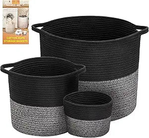 COSYLAND Large Woven Cotton Storage Basket Set for Home Use