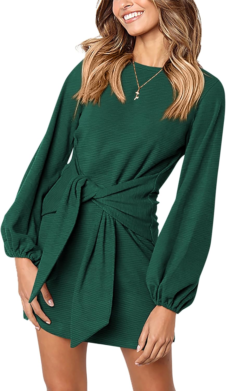 Elegant Long Lantern Sleeve Short Dress for Fall Weddings