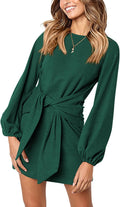 PRETTYGARDEN Lantern Sleeve Short Dress - Flattering Fall Knit