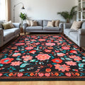 Area Rugs for Living Room 9x12 Dark Black - Washable Non-Slip Boho Rug
