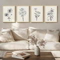 Framed Floral Wall Art for Living Room - 4 Piece Neutral Rustic Set