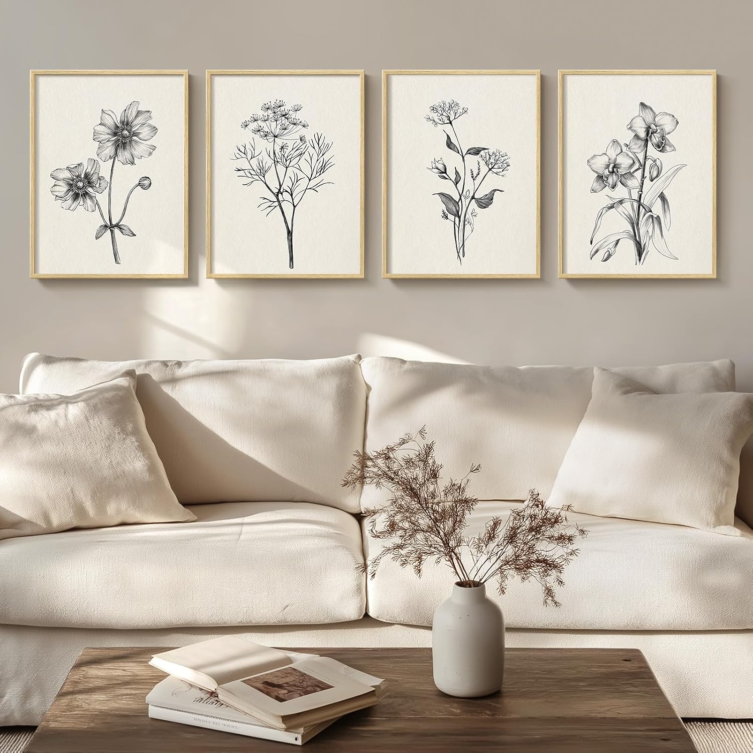 Framed Floral Wall Art for Living Room - Rustic Botanical Prints