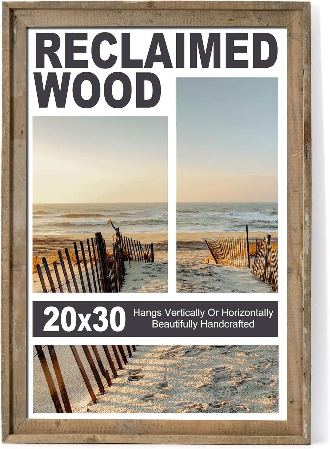 Rustic 20x30 Picture Frame with Tempered Glass for Wall Display