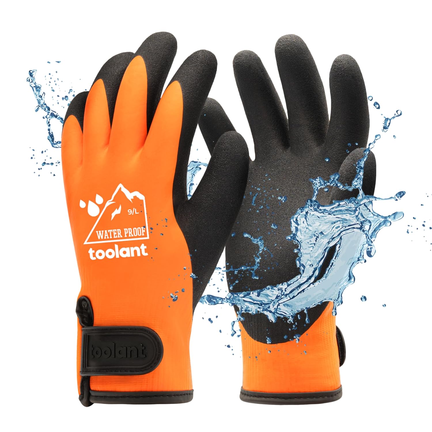 Waterproof Thermal Work Gloves with Grip, Orange - Large