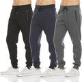 Mens 3 Pack Fleece Jogger Sweatpants for Men - Zipper Pockets