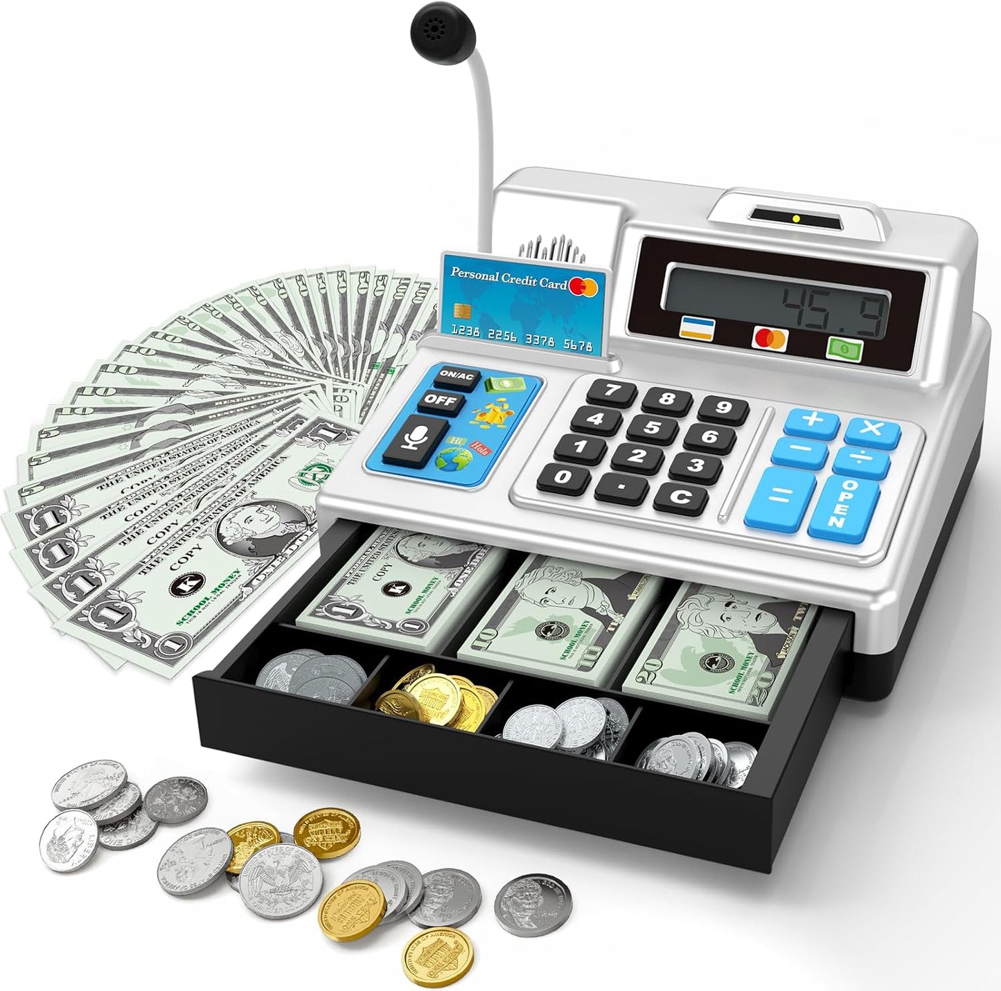 Calculator Cash Register Toy for Kids Age 3-8, 103 Pcs Set