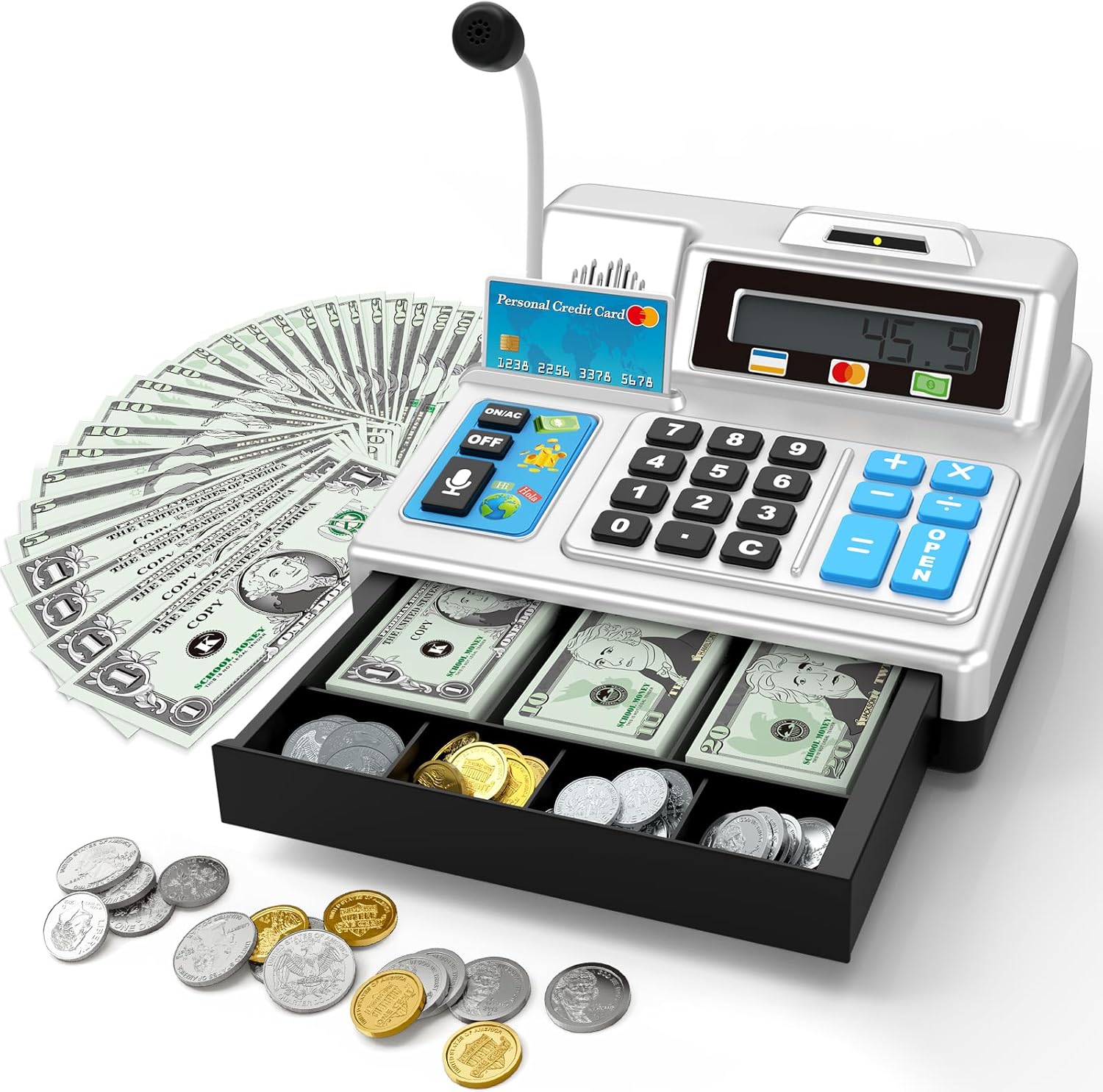 Calculator Cash Register Toy for Kids Age 3-8, 103 Pcs Set