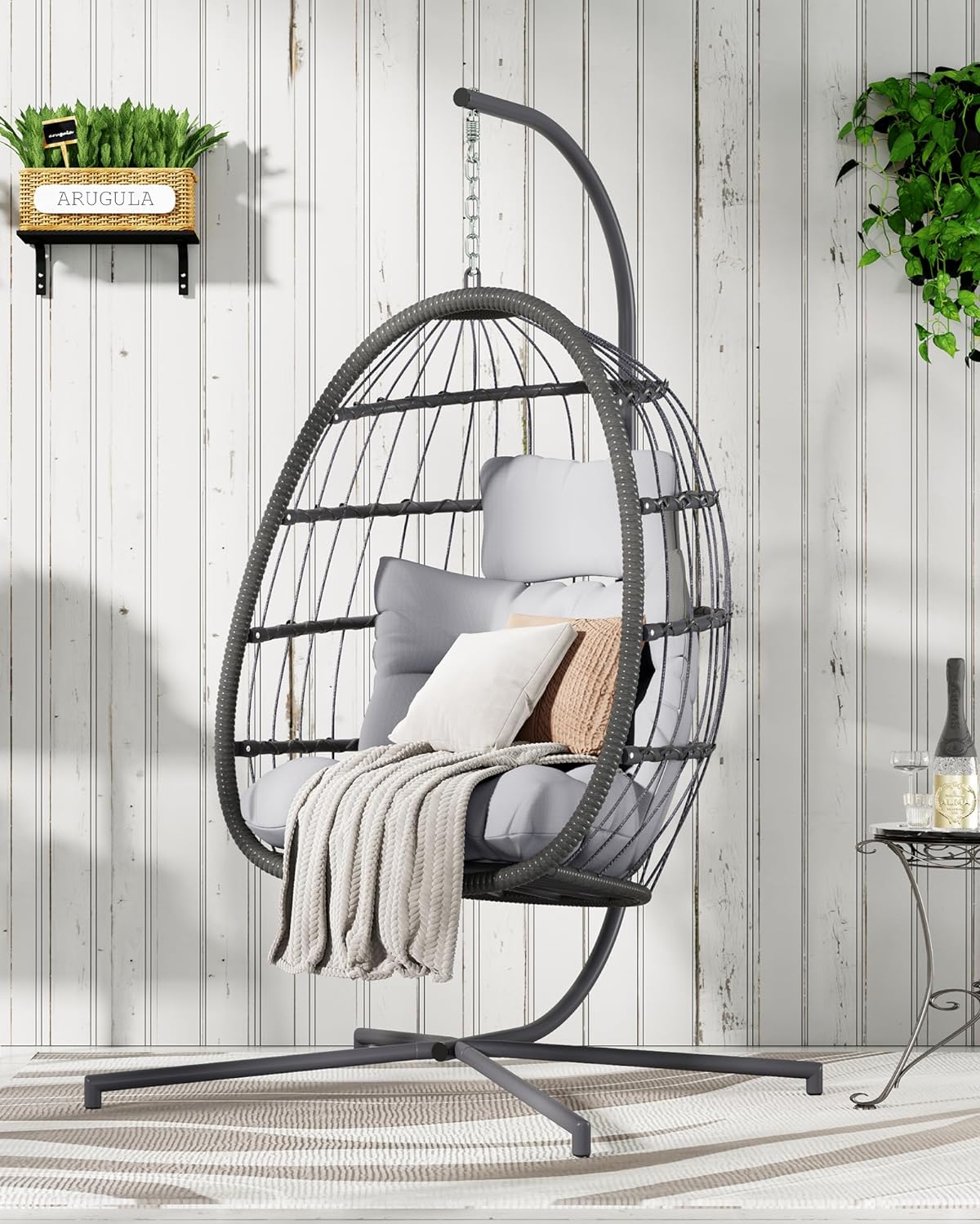 HWB Hanging Egg Chair with Stand for Indoor Outdoor Relaxation