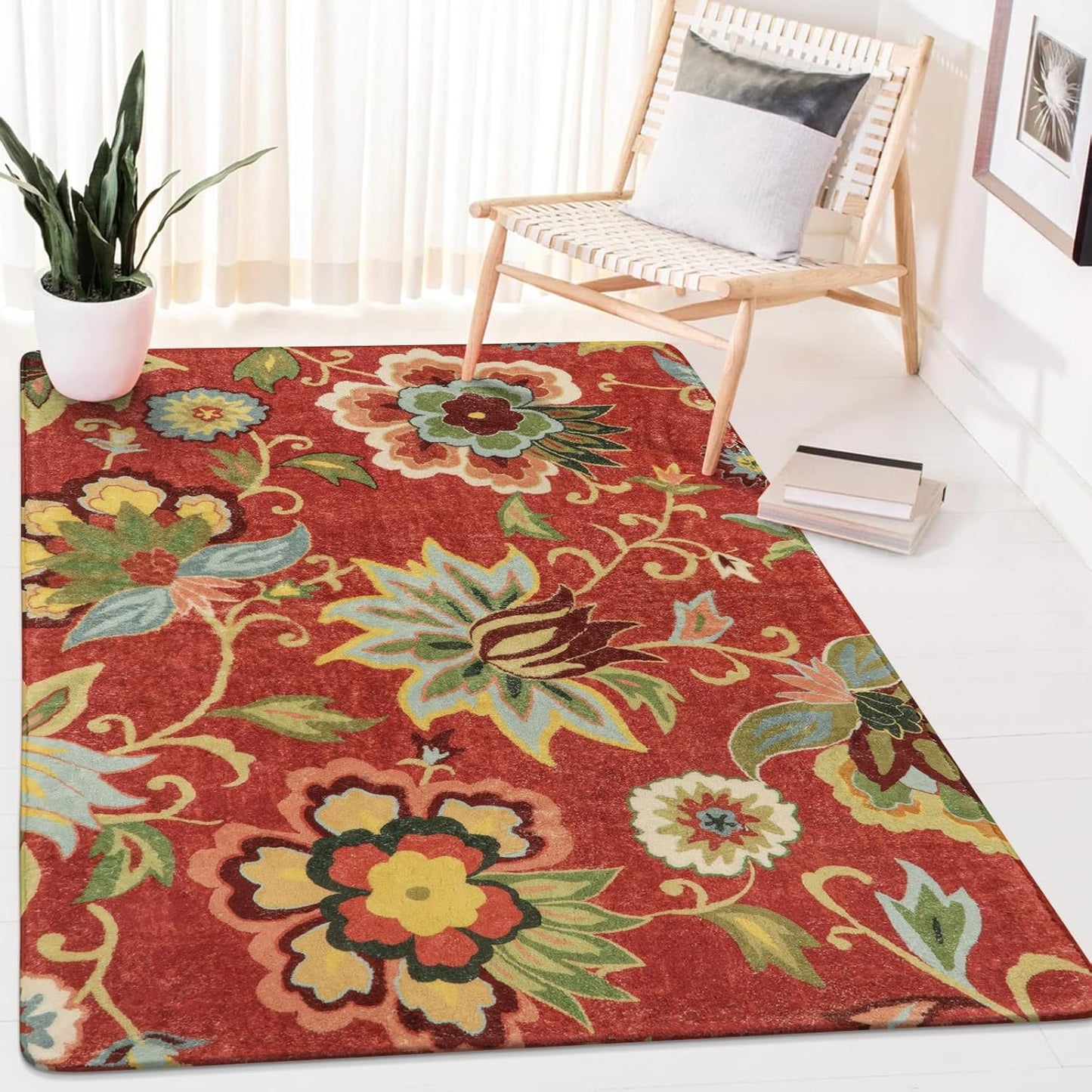 Lahome Floral Machine Washable Fall Rug - Soft Non-Slip Design