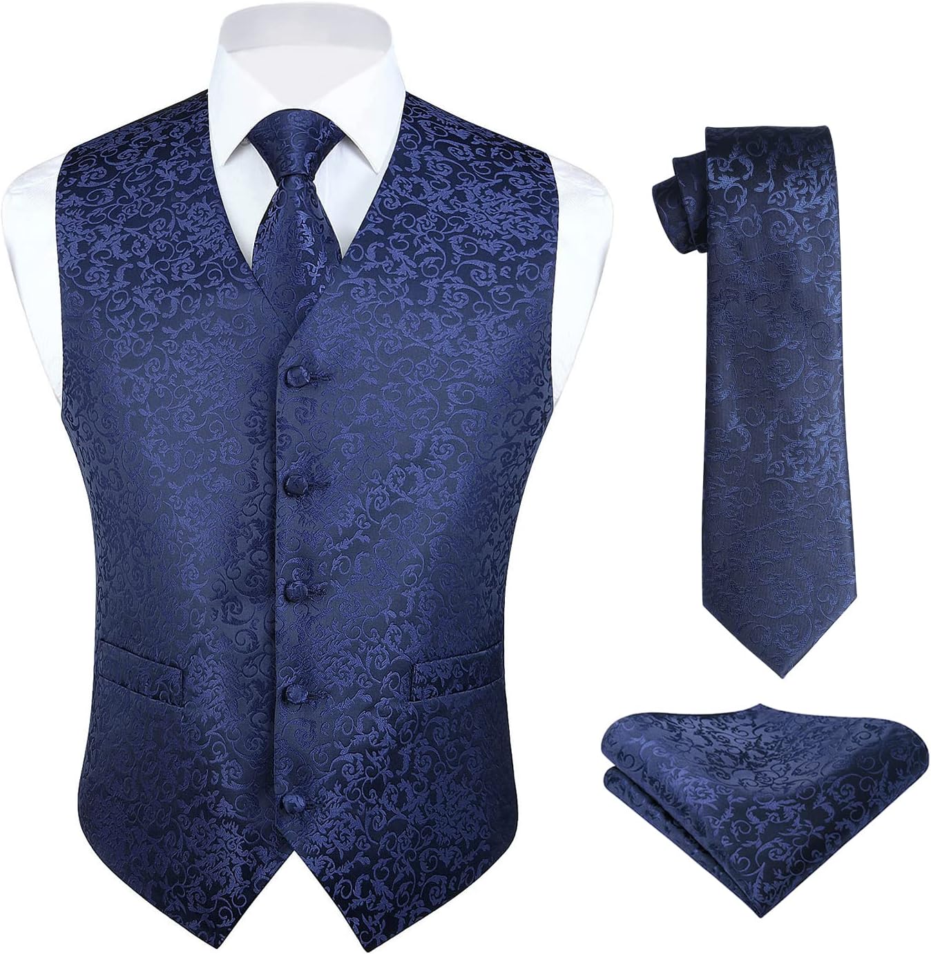 HISDERN Mens Vest Tie Set 3PC Formal Waistcoat for Weddings