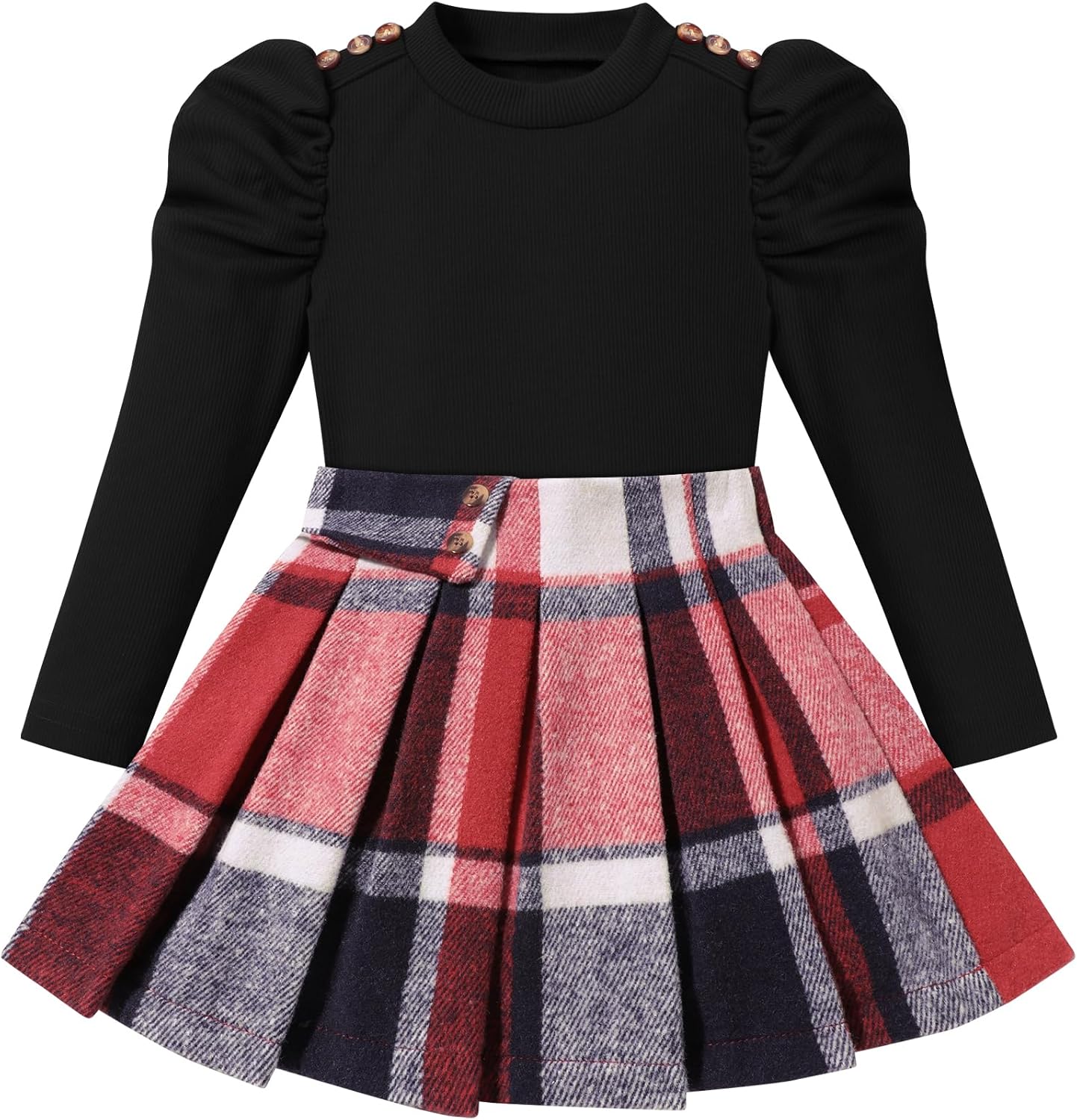 Fuermos Toddler Girl Clothes Puff Sleeve Top and Skirt Set