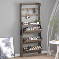 Shoe Cabinet with 3 Flip Drawers & Coat Rack for Entryway