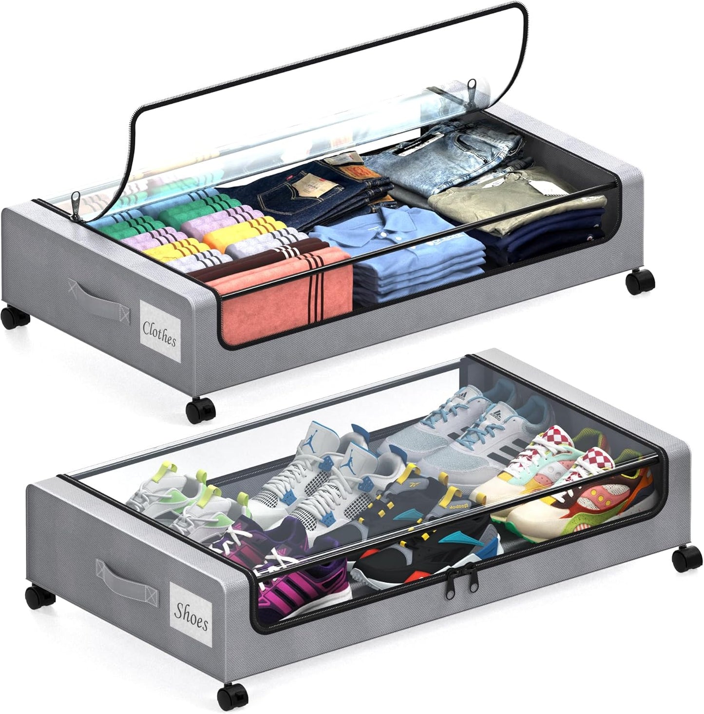 Under Bed Storage with Wheels for Clothes, 2 Pack XXL Bins