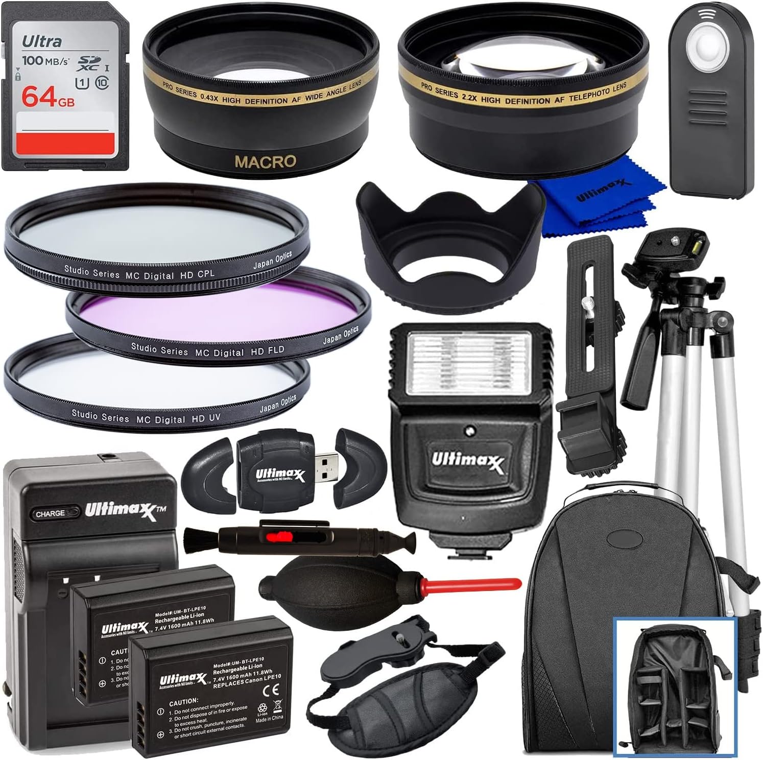 Ultimaxx 58MM Accessory Kit for Canon EOS Rebel T7 and More