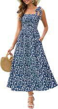 Spaghetti Strap Floral Maxi Dress with Pockets - Flowy Summer