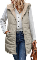Women Long Puffer Vest Reversible Fleece Jacket - Warm Mid-Length Vest