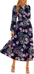 Simplee Women's Floral Boho Long Sleeve Maxi Dress - Flattering Boho