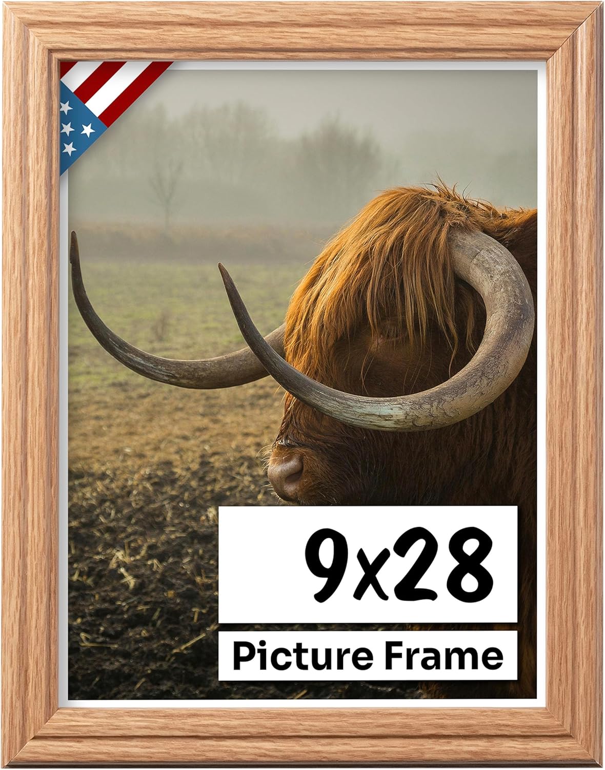 Oak 9x28 Picture Frame with UV-Blocking Plexiglass for Art