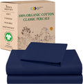 Twin Organic Cotton Percale Sheet Set - Navy Blue - Cool, Crisp