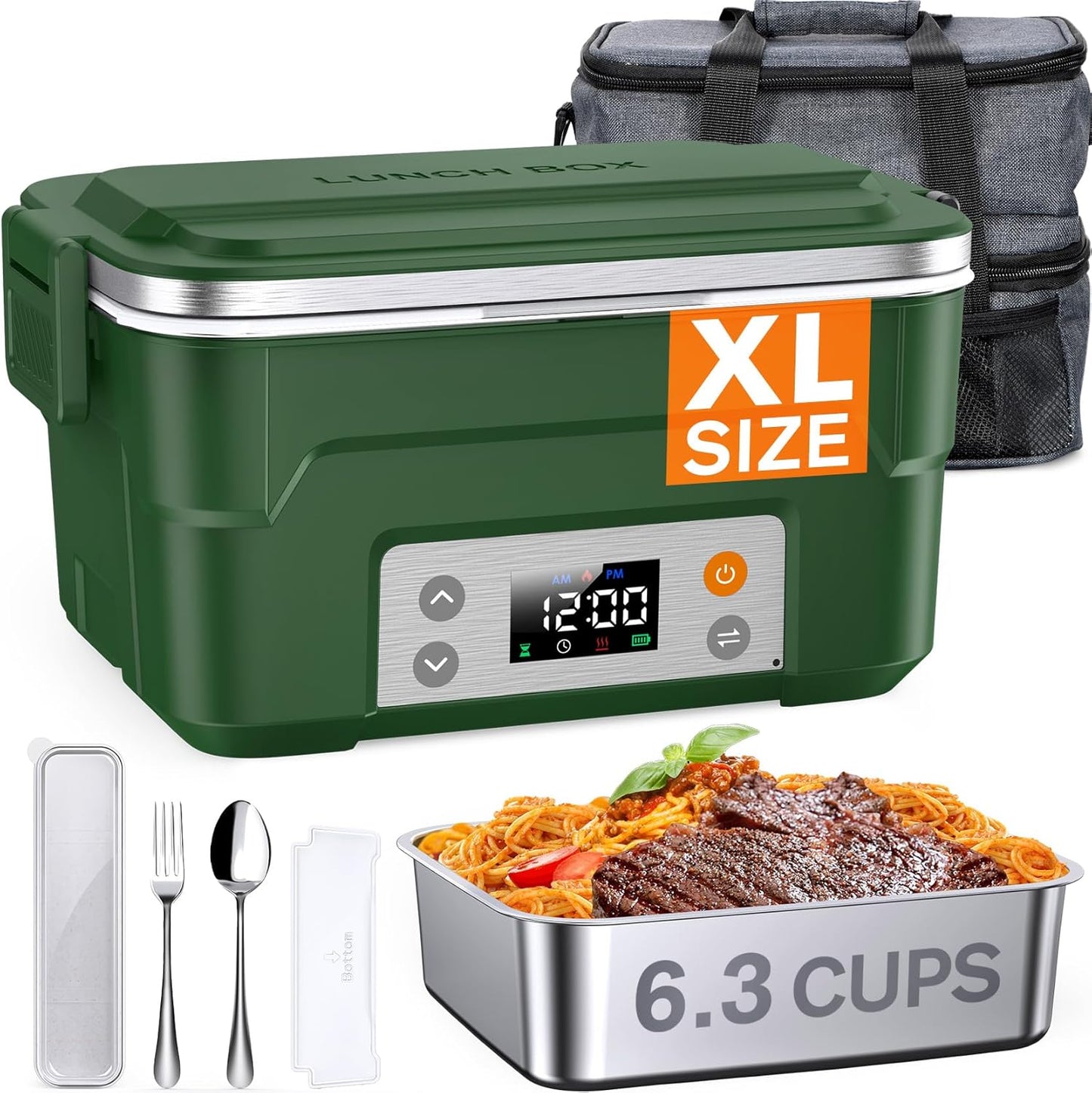 XL 6.3-Cup Portable Electric Lunch Box with Scheduled Heating