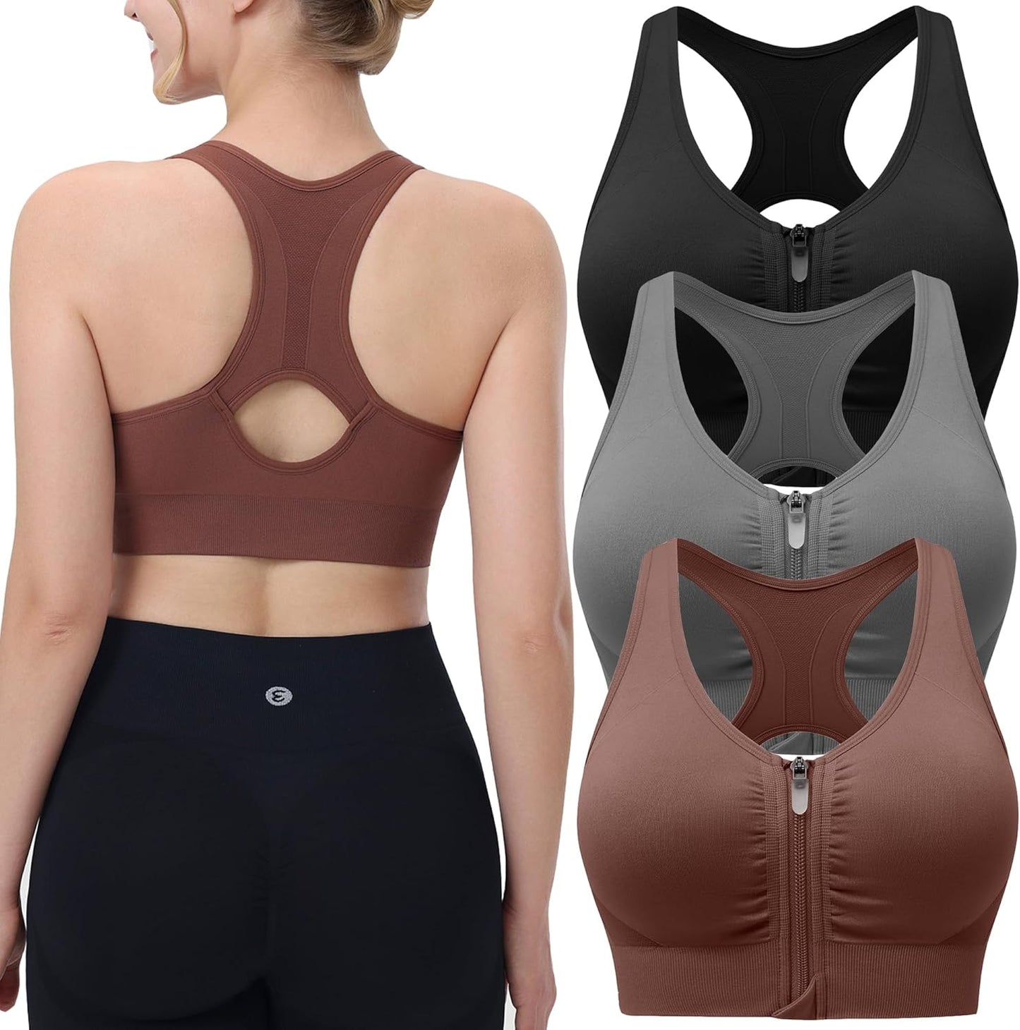 Evcute Women's Zip Front Sports Bras for Comfort and Support