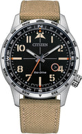 Stylish Citizen Eco-Drive Avion Field Watch - Black Dial, Khaki Strap
