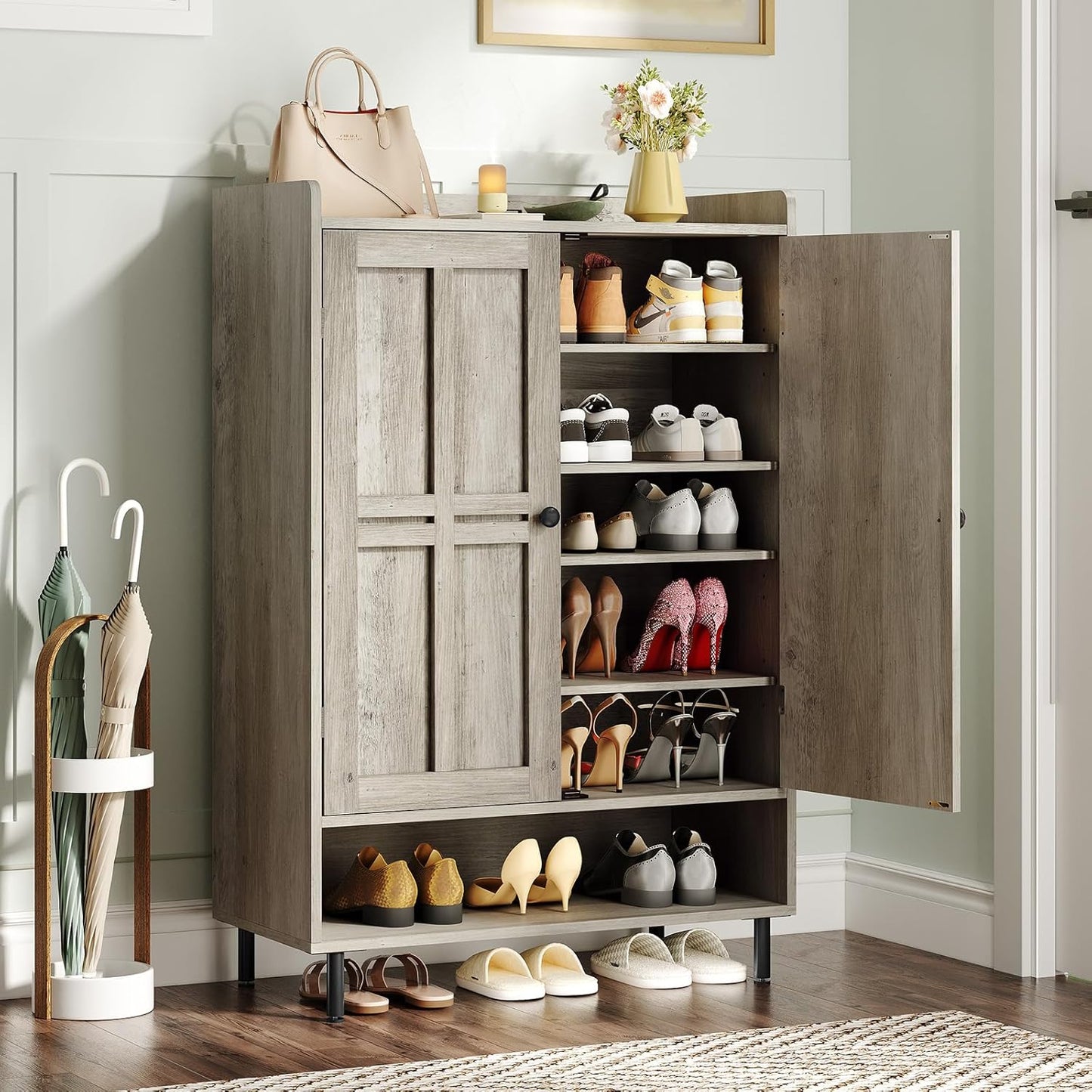 Stylish 6-Tier Shoe Cabinet with Adjustable Shelves for Entryway