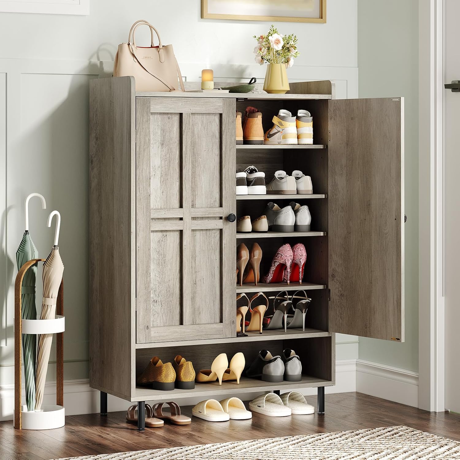 Stylish 6-Tier Shoe Cabinet with Adjustable Shelves for Entryway