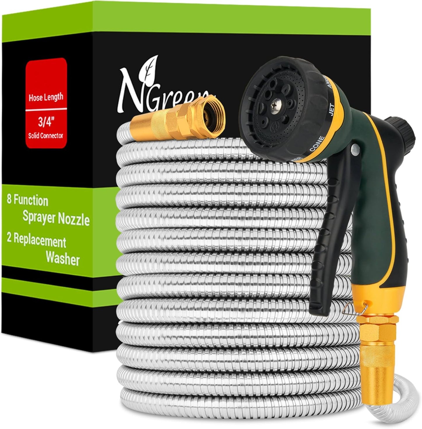 NGreen Stainless Steel Garden Hose - Flexible and Durable 25FT