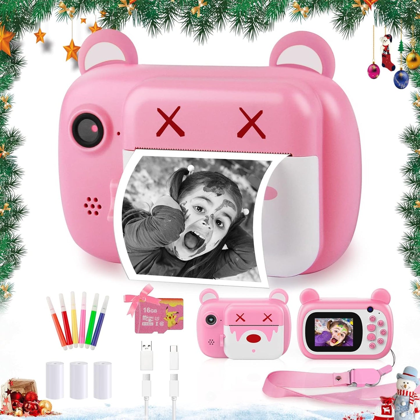 Upgrade Kids Instant Camera - HD Dual Lens | Pink