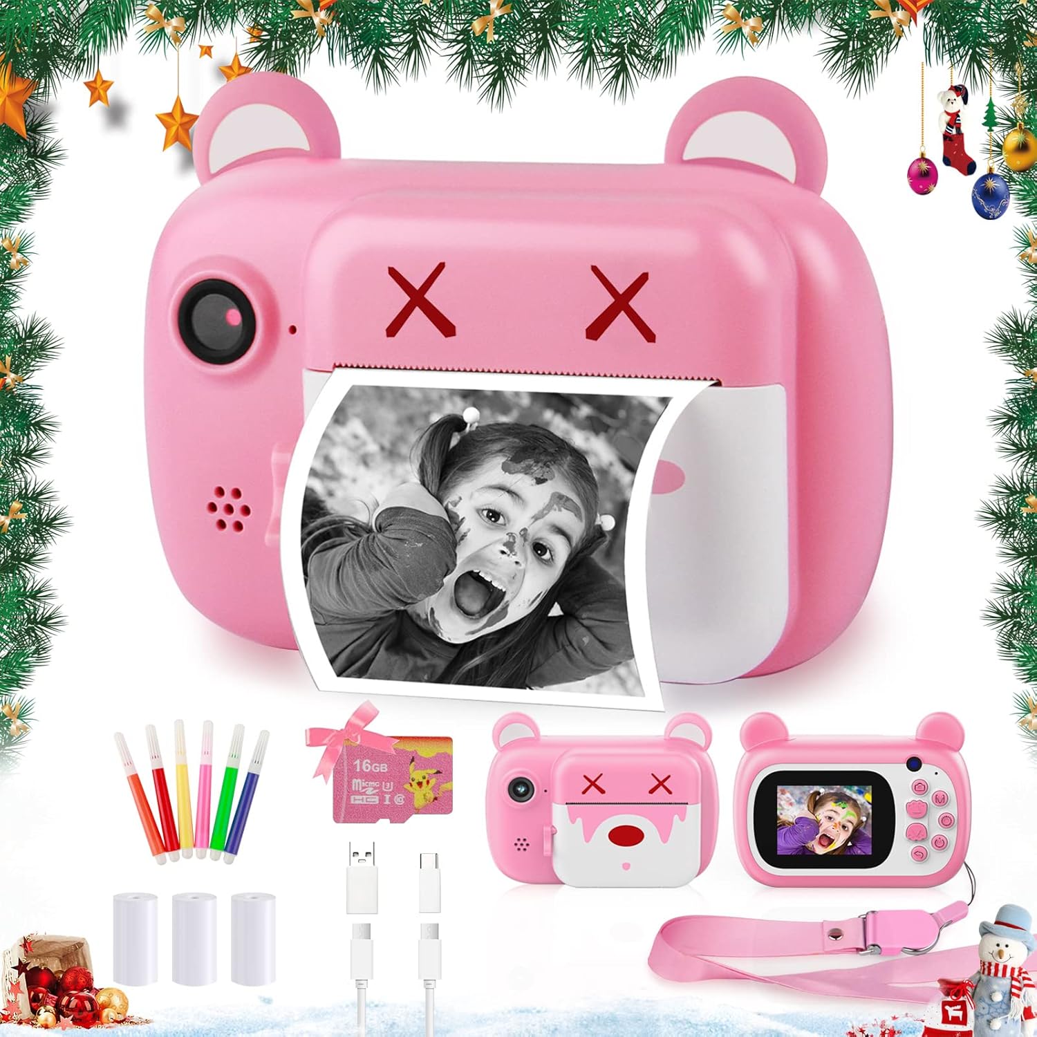 Upgrade Kids Instant Camera - HD Dual Lens | Pink