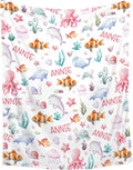 Personalized Baby Blanket for Girls Boys Oceans Fishes - Custom Name