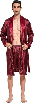 Mens Satin Robe Lightweight Silk Kimono with Shorts Set - Luxurious