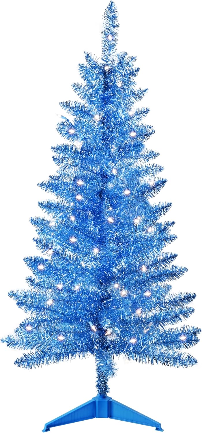 4ft Lifelike Blue Christmas Tree with 50 Lights for Holiday Fun