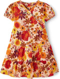 Girls Tiered Floral Short Sleeve Dress - 100% Cotton Fall Style