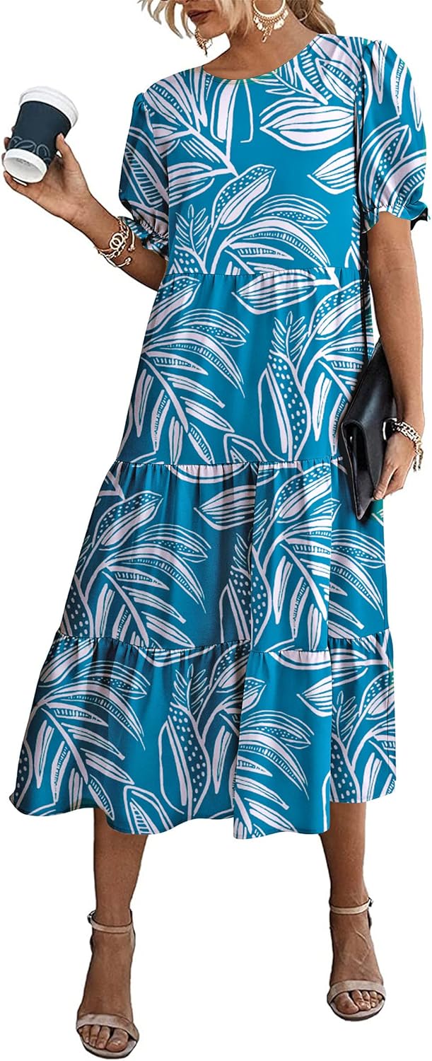 PRETTYGARDEN Summer Floral Midi Dress for Women - Boho Style