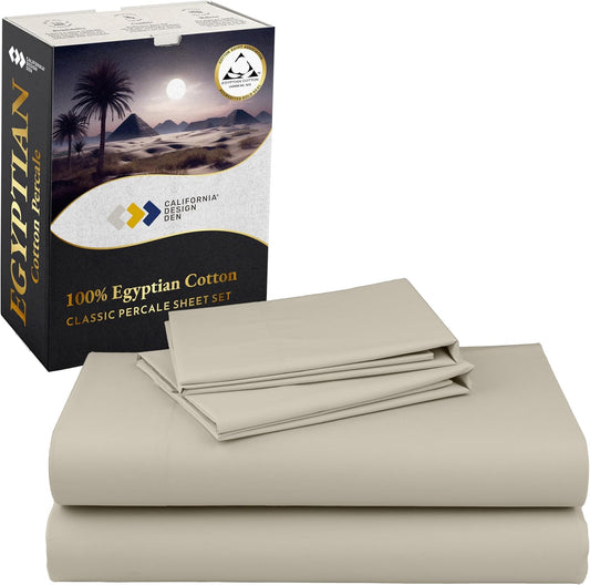 California King Size Egyptian Cotton Percale Sheet Set - Beige