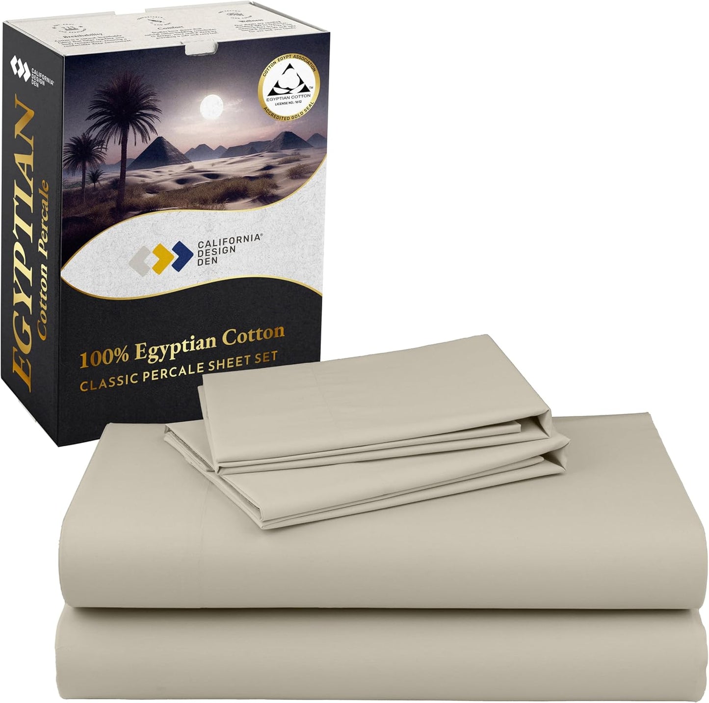 California Design Den 100% Egyptian Cotton Percale Queen Sheets