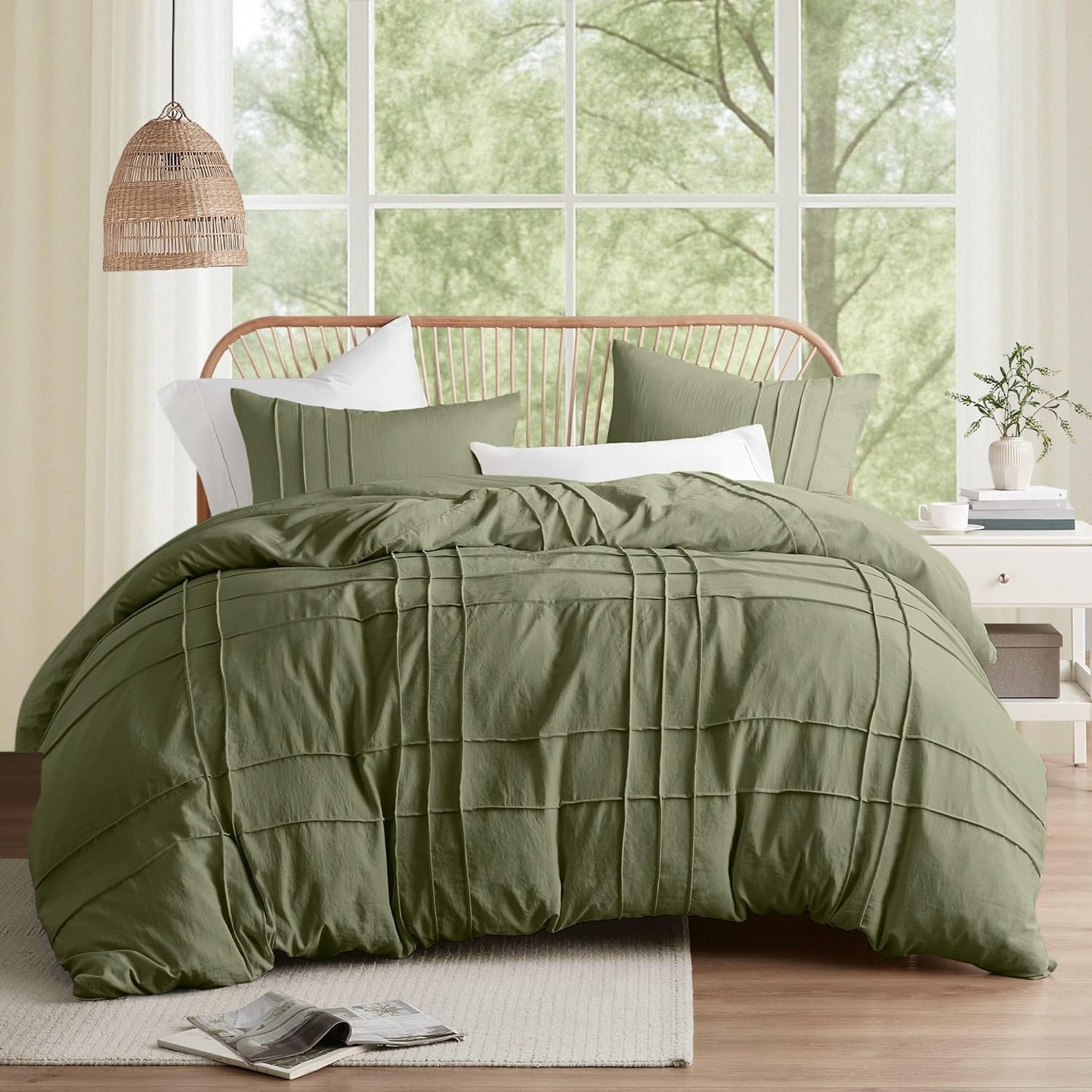 Comfort Spaces Olive Green King Size Duvet Cover Set for Cozy Sleep