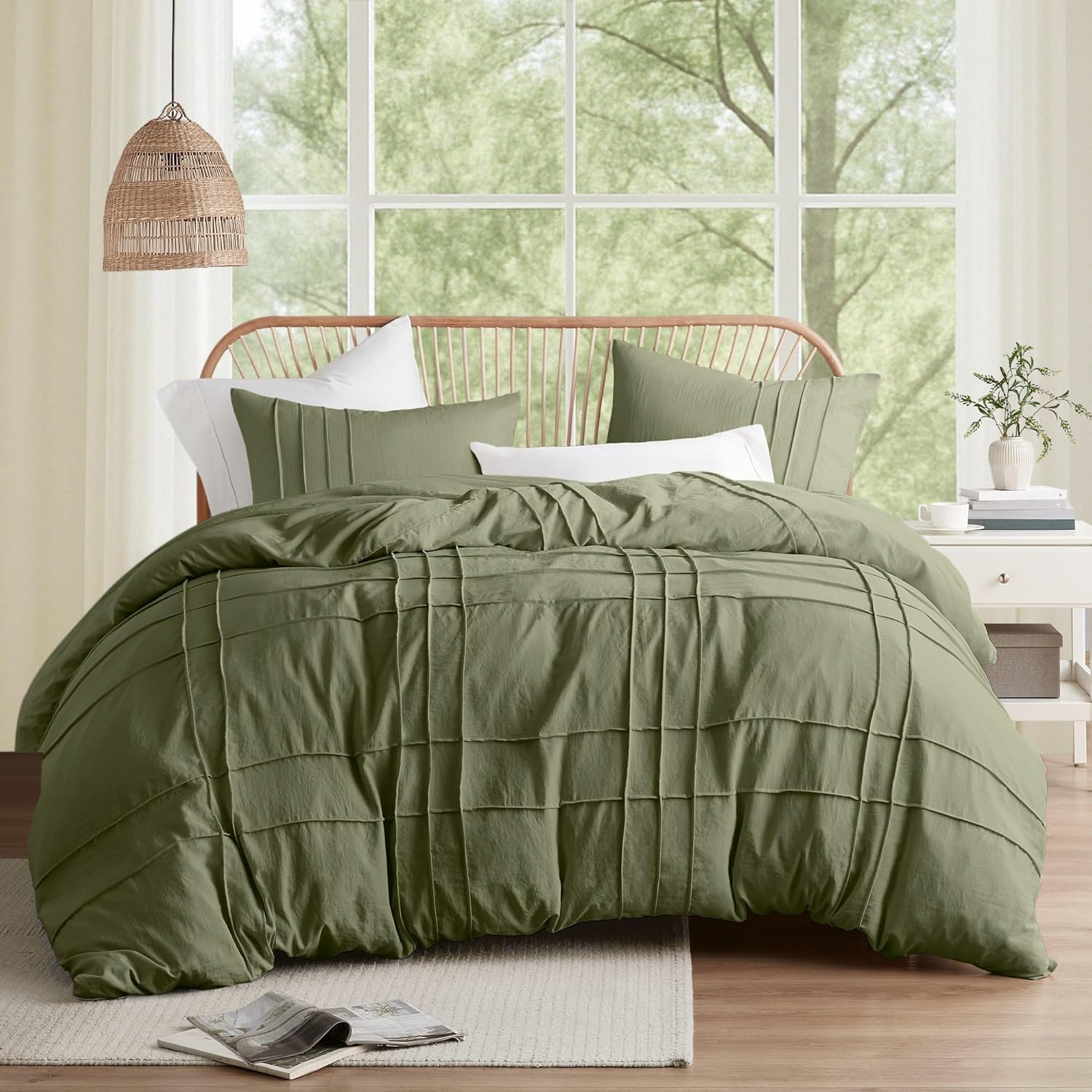 Comfort Spaces Olive Green King Size Duvet Cover Set for Cozy Sleep